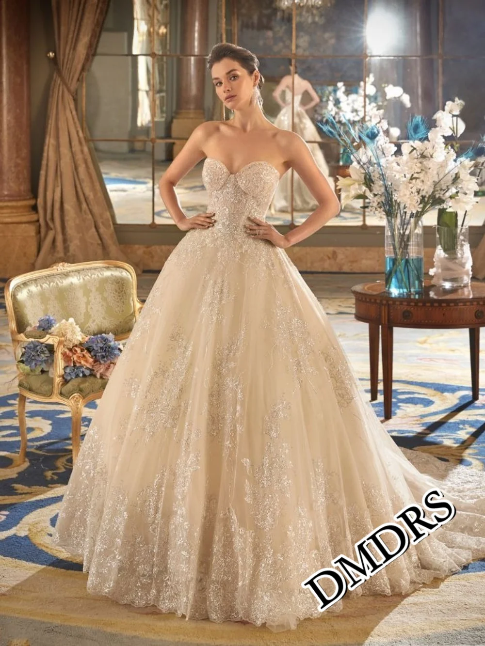 DMDRS Romantisches herzförmiges Hochzeitskleid, klassische A-Linie-Brautkleider, formelle, applizierte, bodenlange Brautkleider, Vestidos De Novi