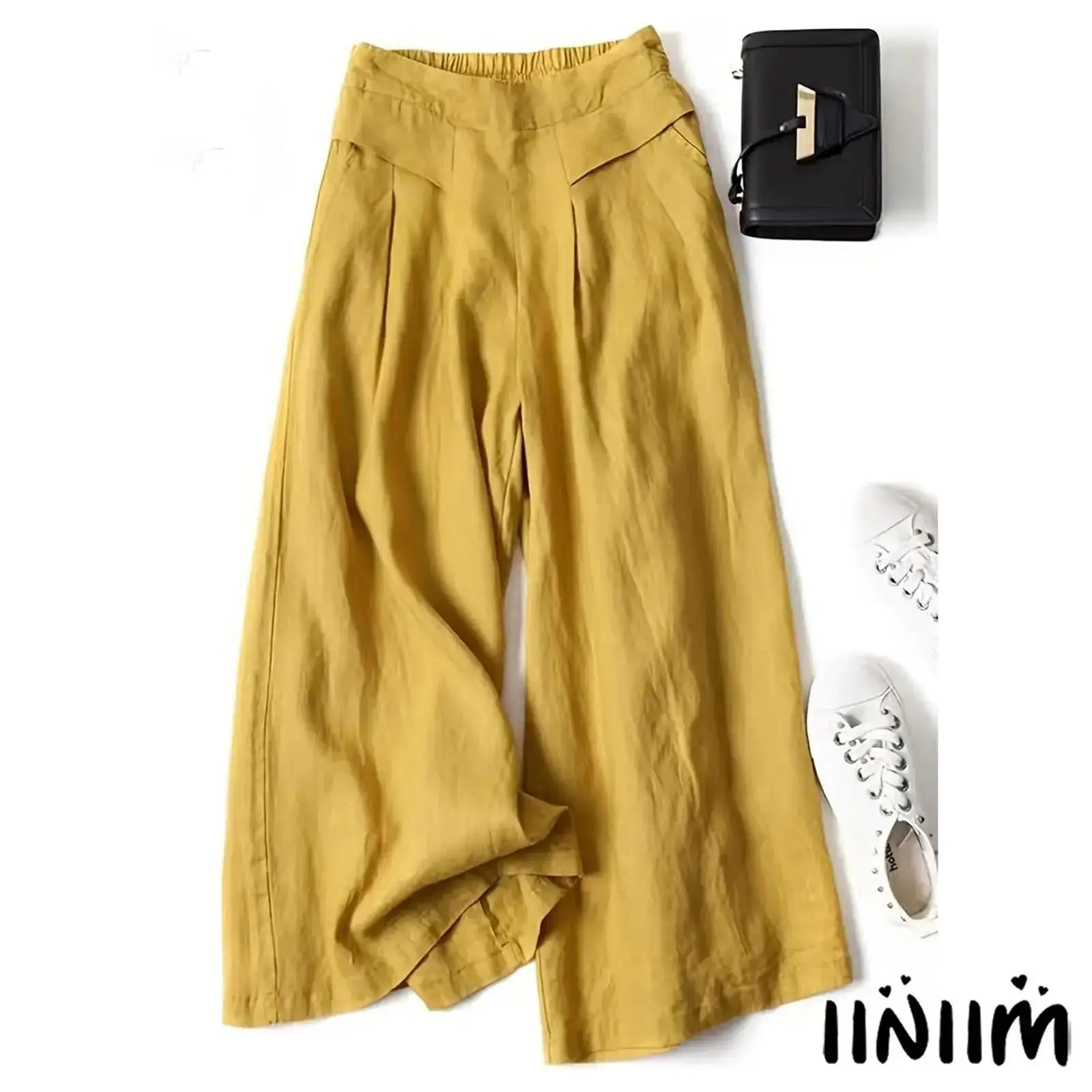 

New Spring Summer Side Pockets Cotton Linen Wide-leg Women's Pants Leisure Fashion Formal Vacations Elegant Loose Women Clothes