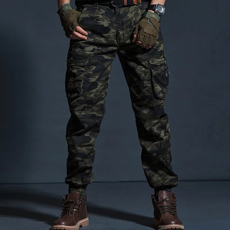 

High Quality Khaki Casual Pants Men Tactical Joggers Camouflage Cargo Pants Multi-Pocket Fashions Black Army Trousers Work Wear