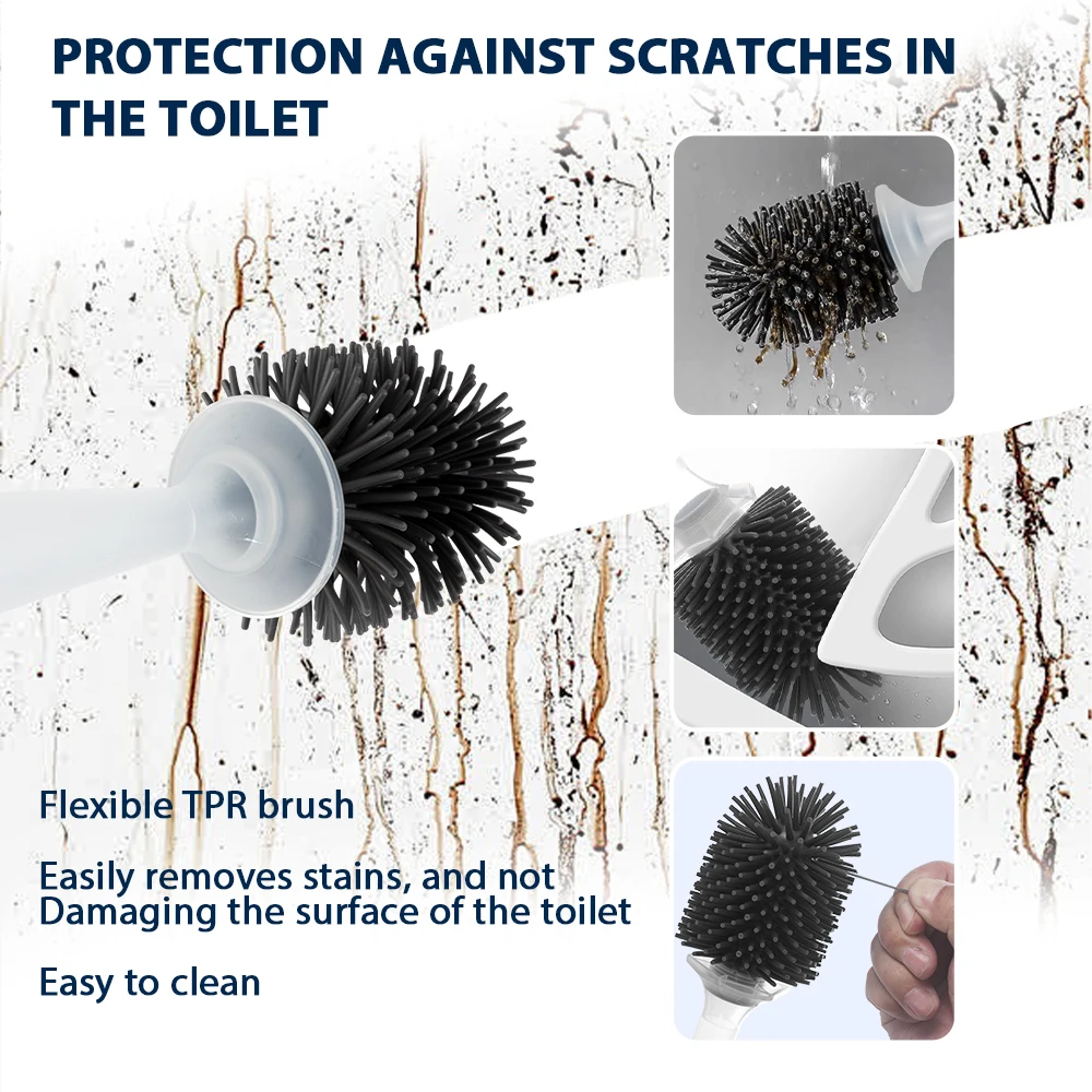 Water Spray Silicone Toilet Brush With Wall-Mounted Breathable Silicone TPR Brush 44.5cm Long Handle Bathroom Cleaning Accessory