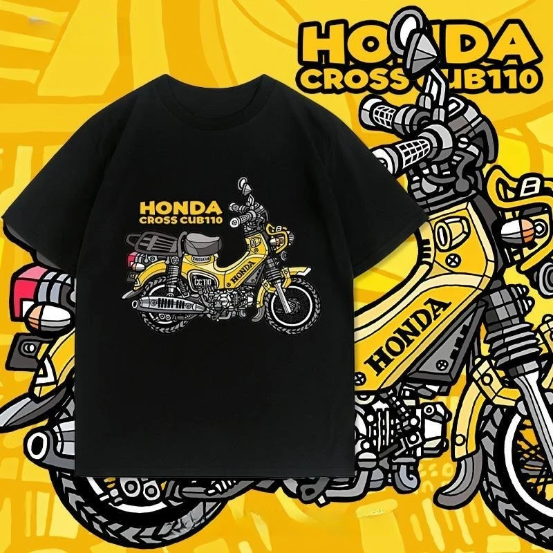 

Honda Men's and Women's T-Shirt Cross Cub Modified Motorcycle Friends Club Print Summer American Wear Retro Casual Short Sleeves