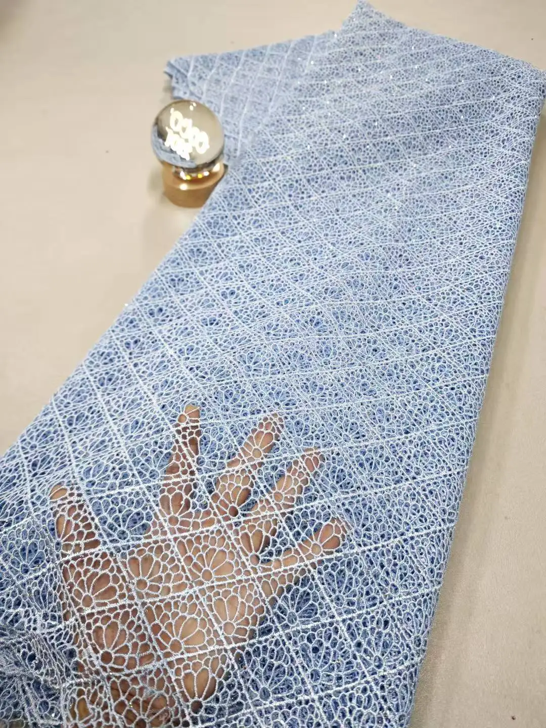 

2026 African Nigerian High-Quality Sequins Cotton Embroidery Lace Fabric Tulle for Luxury Wedding Party Dresses Chiffon 5 Yards