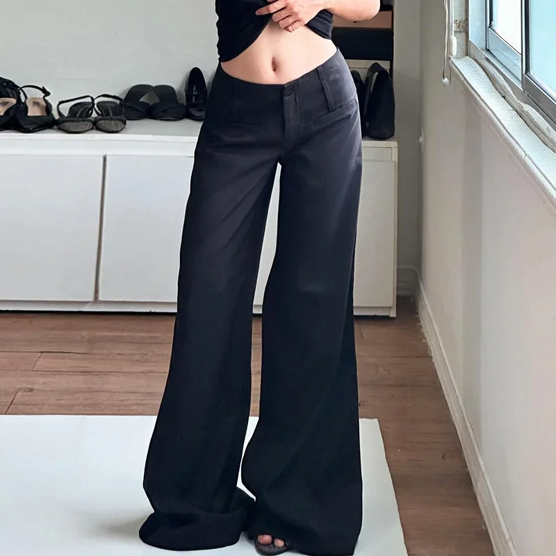 

Solid Low Waist Straight Suit Pants Vintage Y2K Streetwear Loose Trousers Fashion Casual Pant Women Clothes 2024 Autumn
