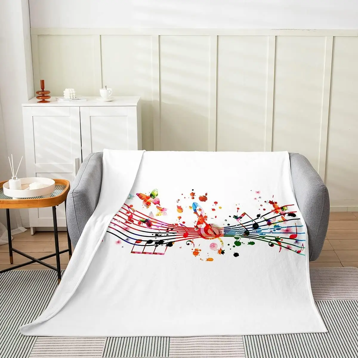 

Rock Music Flannel Fleece Throw Blanket Kids Colorful Butterfly Print All Season Bed Blanket for Sofa Couch Rainbow