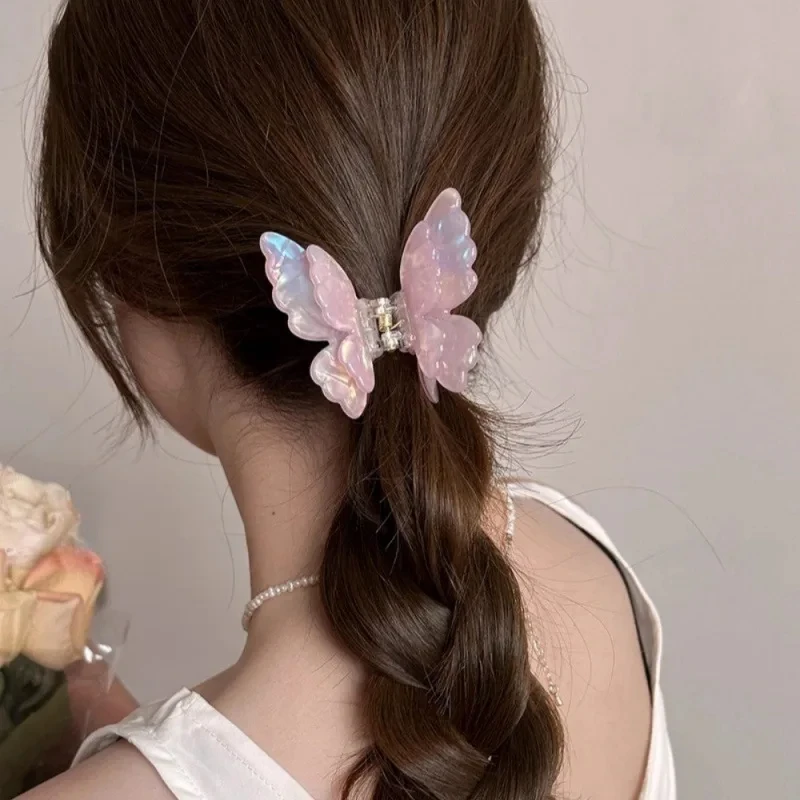 AISHG Gradient Double Layer Butterfly Claw Clip for Women Korean Sweet Temperament Pan Hair Shark Clip Girl Hair Accessories﻿