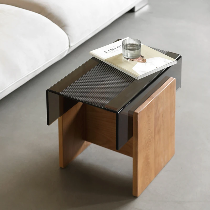 Simple solid wood acrylic coffee table, rectangular household living room, high-end sofa edge, corner table