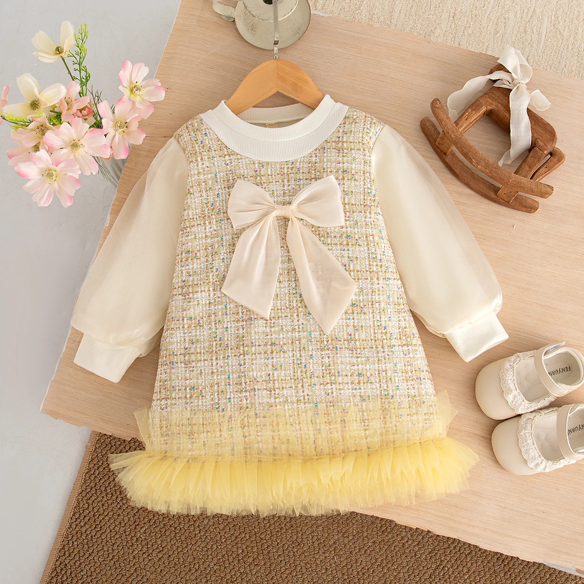 Baby Girl Dresses Spring/Fall Bow-Tie Long-Sleeve Girls Dresses Adorable Princess Baby Dresses