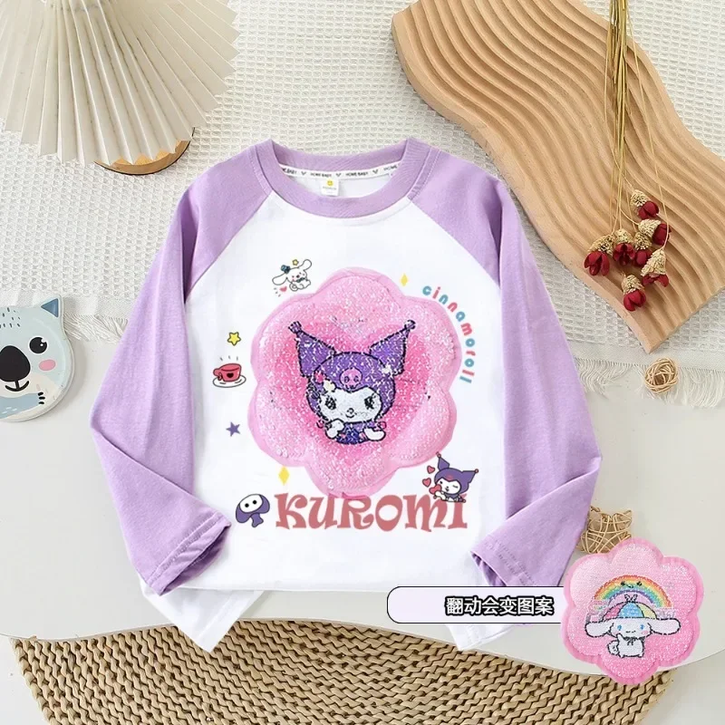 New Sanrio Anime Kuromi Autumn Children Long Sleeve Change Face Casual Sweatshirt Cartoon Kids Sweatshirt Girl Kid Holiday Gifts