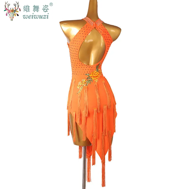 Latin Dance Suit Womens Prom High End Competition Samba Clothes Dancewear Sexy Girls Costume Stage Party Evening Fringed Skirt