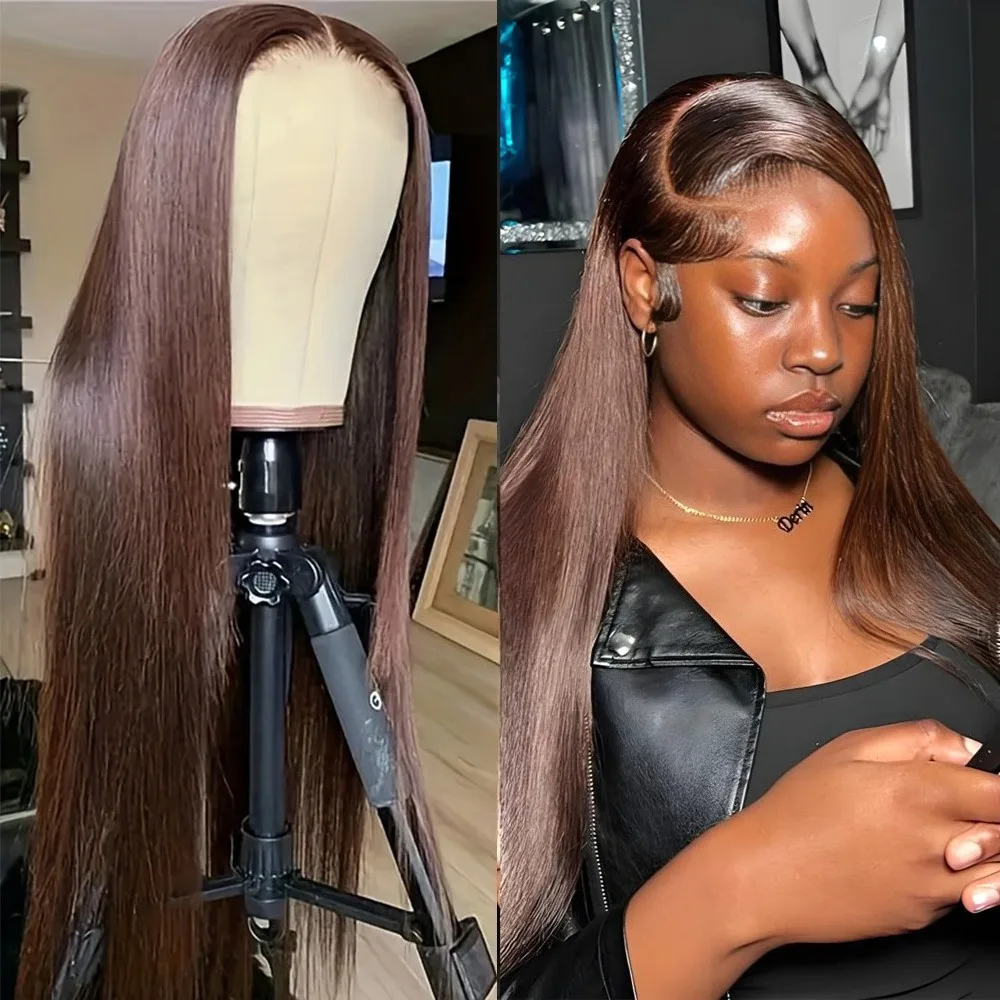 

Прямые как палка # 4 шоколадно-коричневых парика с кружевной передней частью, 40 дюймов, из натуральных человеческих волос, 13x6 HD кружевные фронтальные парики, цветные, бразильские, на выбор женщинам