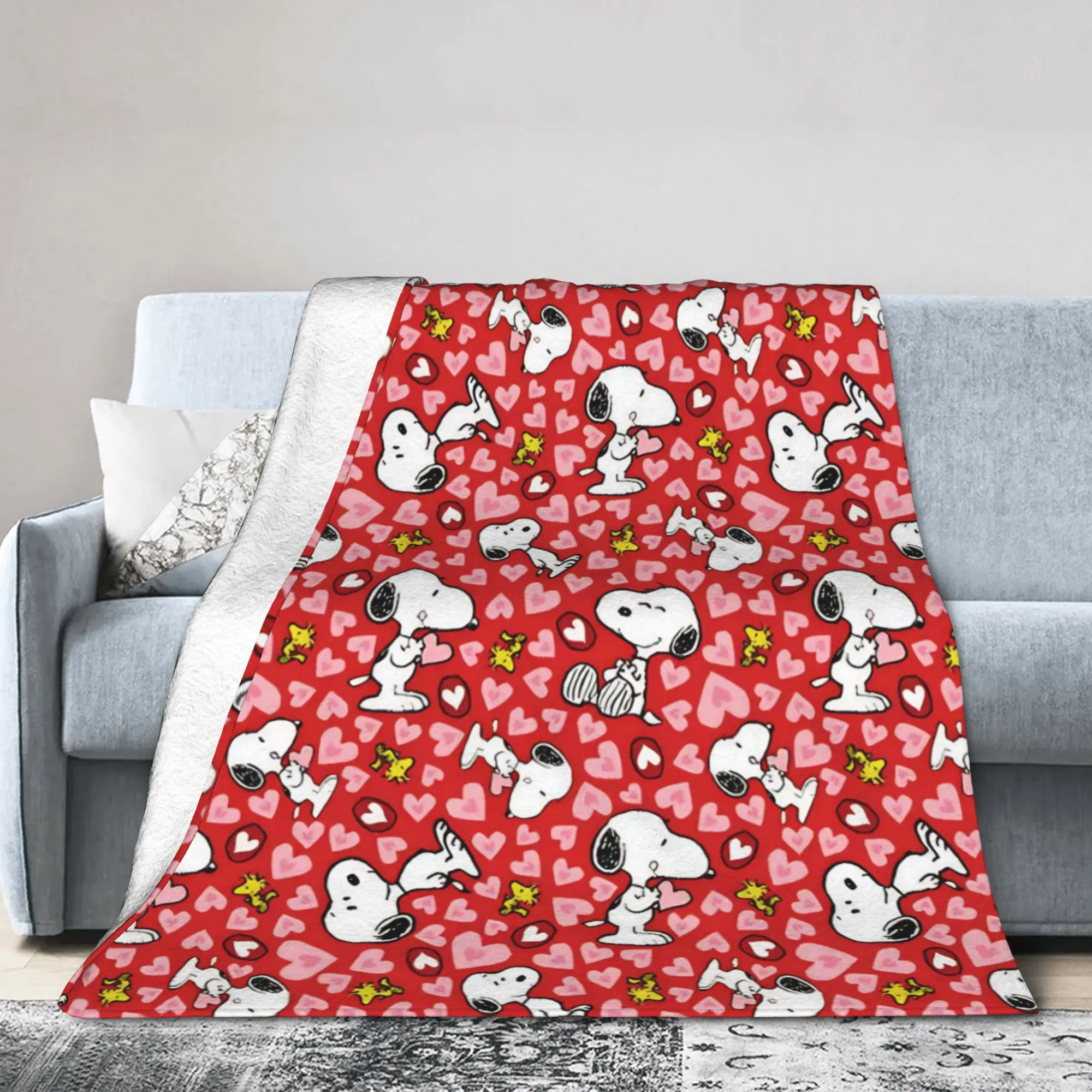 Cartoon Cute S-Snoopys Blankets  Fleece Vintage Warm Throw Blankets for Bed Sofa All Season