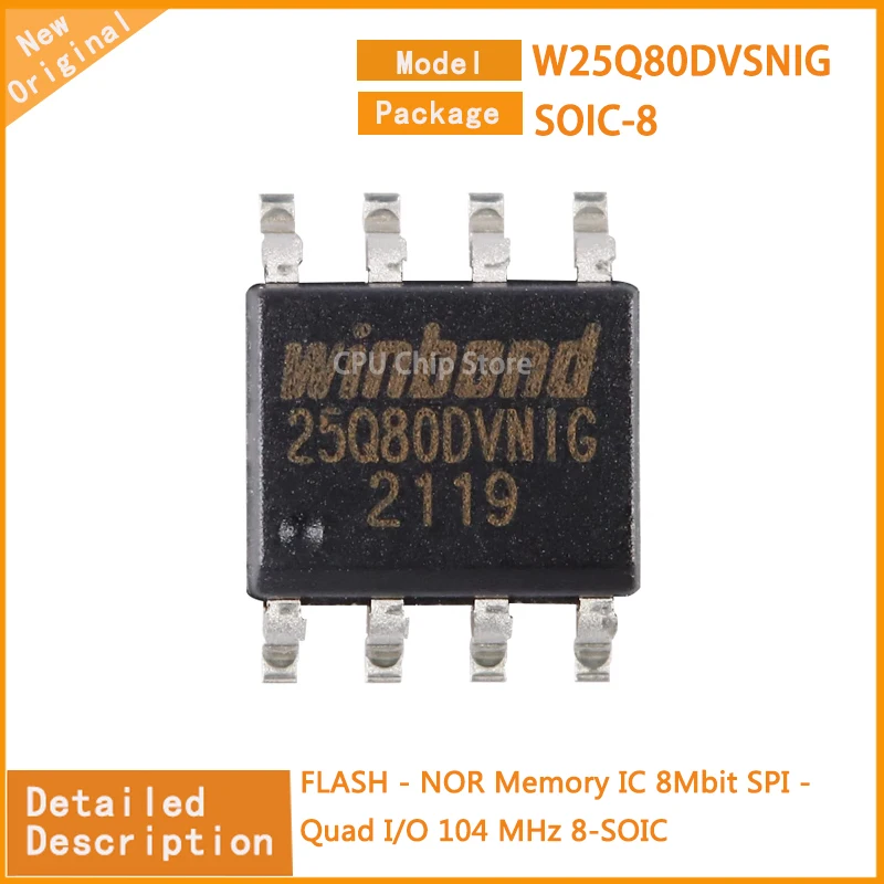 20 قطعة/الوحدة جديد الأصلي W25Q80DVSNIG W25Q80 فلاش-ولا الذاكرة IC 8Mbit SPI-Quad I/O 104 MHz 8-SOIC #1