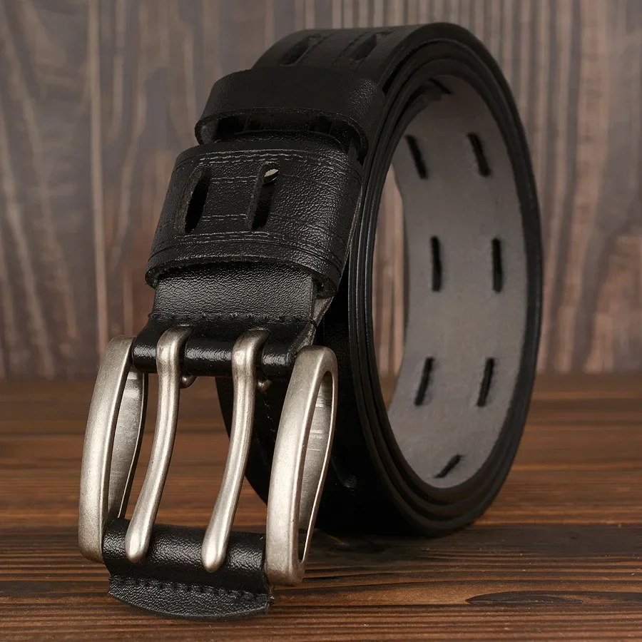 Men's High Quality Genuine Leather Belts for Men Brand Strap Male Double Pin Buckle Fancy Vintage Jeans Cowboy Cintos