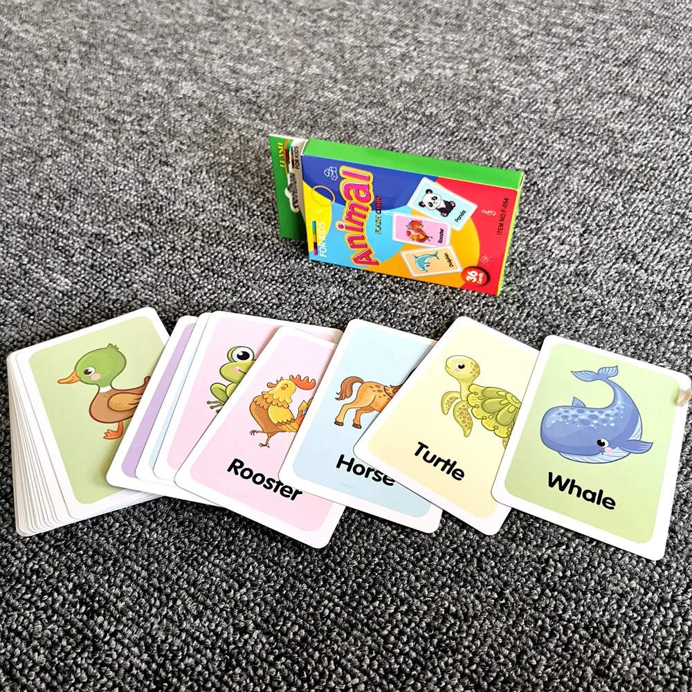 36Pcs Kids Early Childhood Education Cognition Card Shape Animal Color Baby English Learning Word Card Toys Montessori Gift