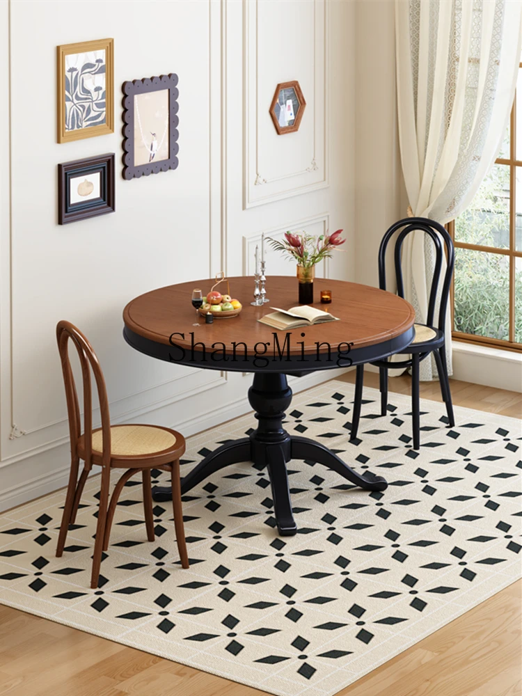 

ZYY new modern home antique solid wood retractable dining table oval foldable round table small apartment