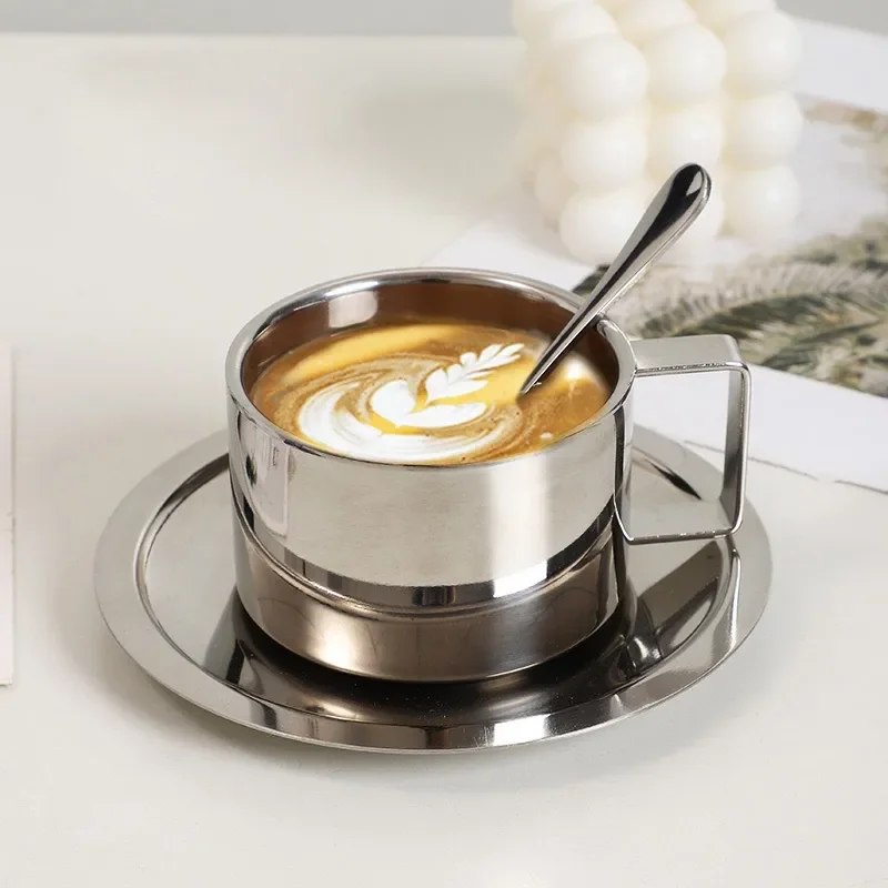 For Milan Style Coffee Cup 304 Stainless Steel Double Wall Insulated Mug High End Luxury Thermal Travel Office Casual