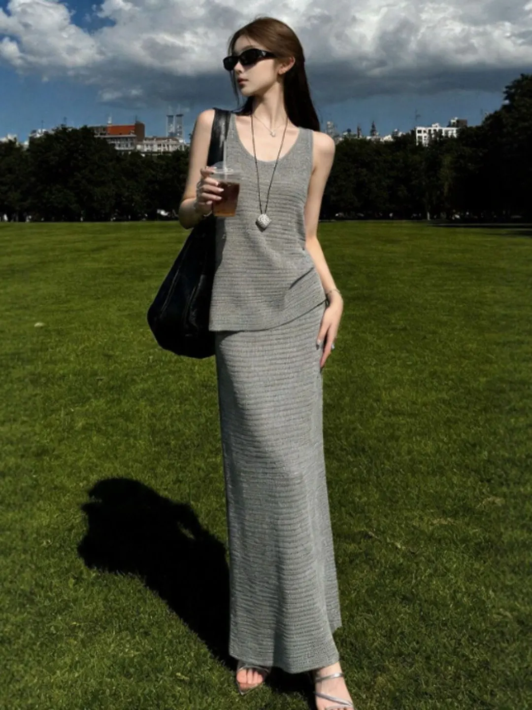 

Korean Style Two-Piece Set Fashionable Temperament Strap Top Bodycon Skirt Summer 2026 Comfortable Breathable Cotton