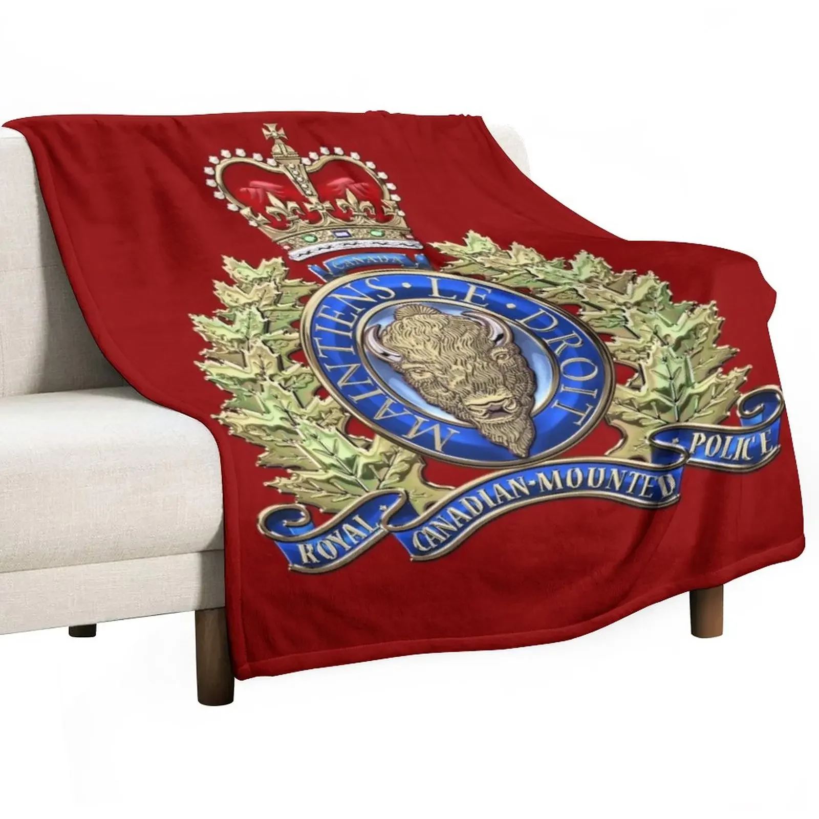Royal Canadian Mounted Police - RCMP Badge over Red Velvet Throw Blanket Cute Blanket Plaid Plaid Flannels Blanket