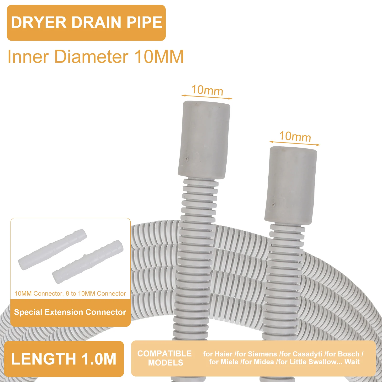 Compatible Water Pipe 10mm Drainage Pipe Effective Water Channeling Versatile Dryer Compatibility Home Laundry