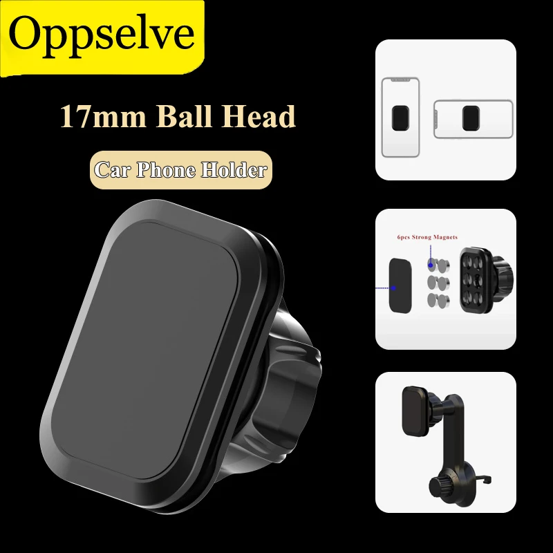 Upgrade Phone Holder For iPhone 15 Pro Xiaomi POCO Samsung S23 Portable Magnetic 17mm Ball Head Car Phone Mount Magnet GPS Stand