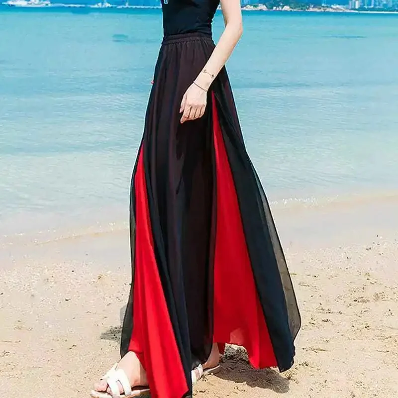 

Women Elegant Long Skirt Pastel Jupe Pleated Chiffon Vintage Saias Solid Faldas Maxi Beach School Skirts High Quality