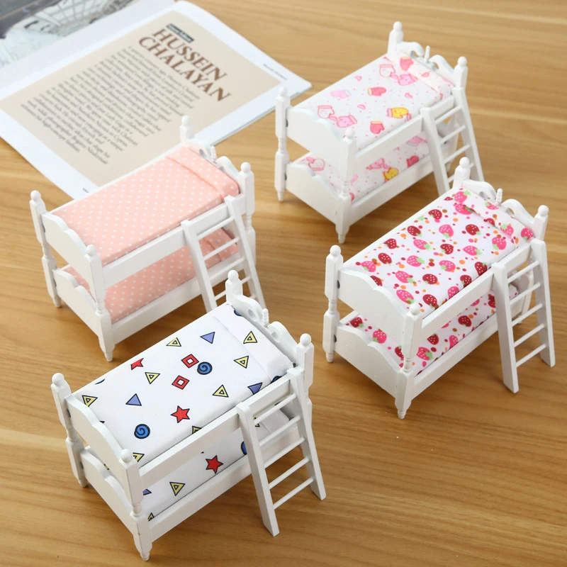1:12 casa de bonecas em miniatura beliche brinquedo empilhamento cama móveis casa modelo decoração brinquedo casa boneca acessórios