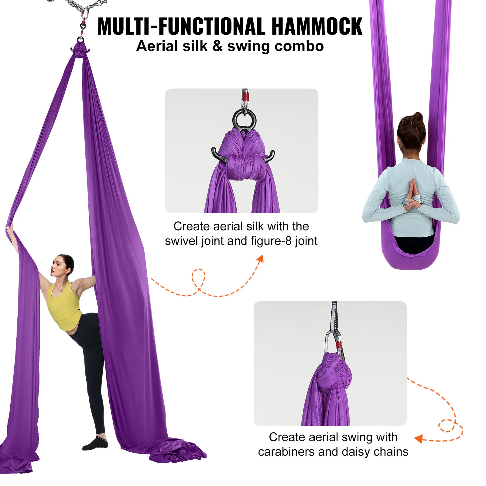 VEVOR 8.7/11 Yards Aerial Yoga Hammock & Swing Yoga Starter Kit Aerial Silk Fabric Yoga Strap Accessory for All Levels Fitness