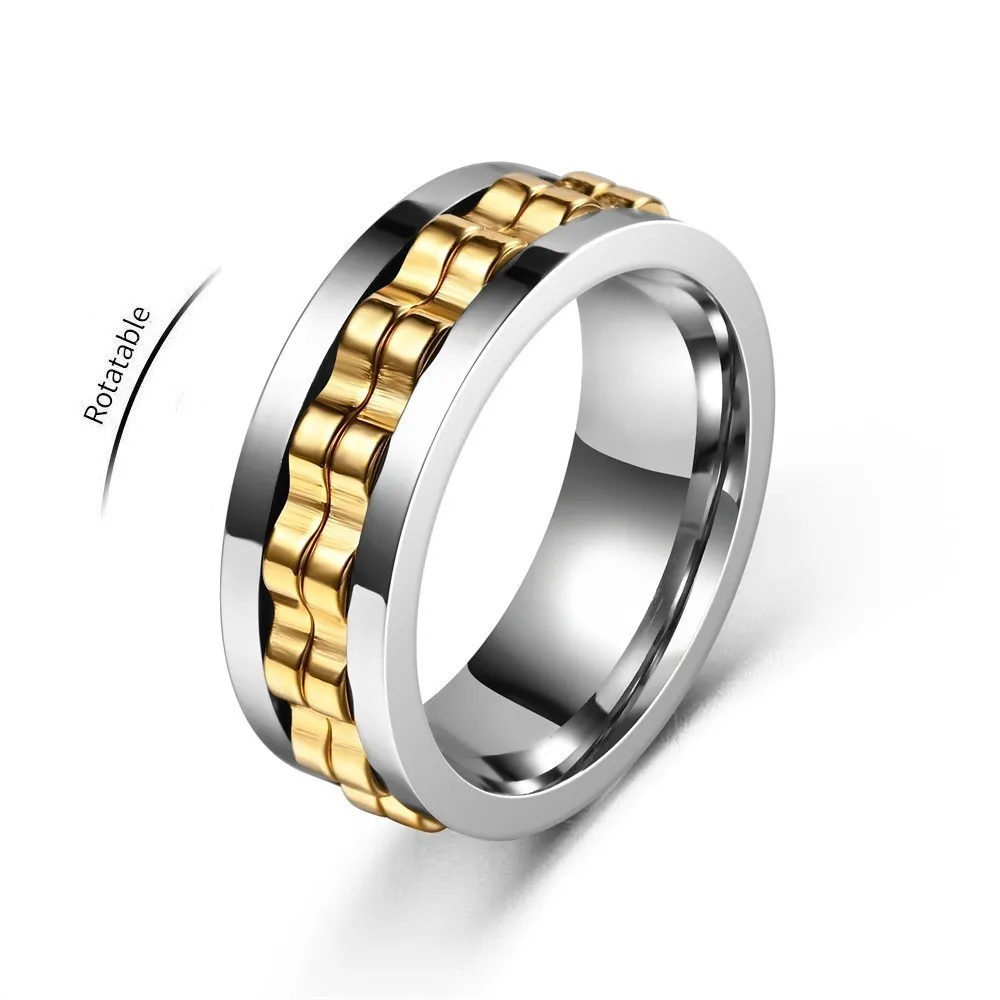 Anti Stress Edelstahl Ring Für Männer Getriebe Kette Rotierenden Angst Relief Spinning Zappeln Ringe Punk Schmuck Bague Homme