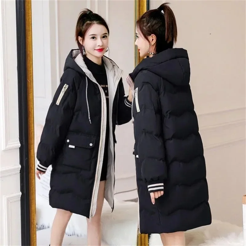 

Down Padded Cotton Jacket Women's 2025 New Winter Loose Korean Long Hooded Padded Coat Padded Jacket Thickened Coat Blue Yellow