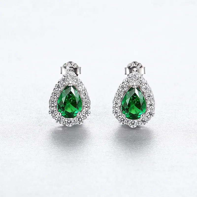 Pear Shape Total 5.35ct Nano Emerald Created Ruby Hoop Earring 925 Sterling Silver for Women Colorful Gemstone Jewelry Gift