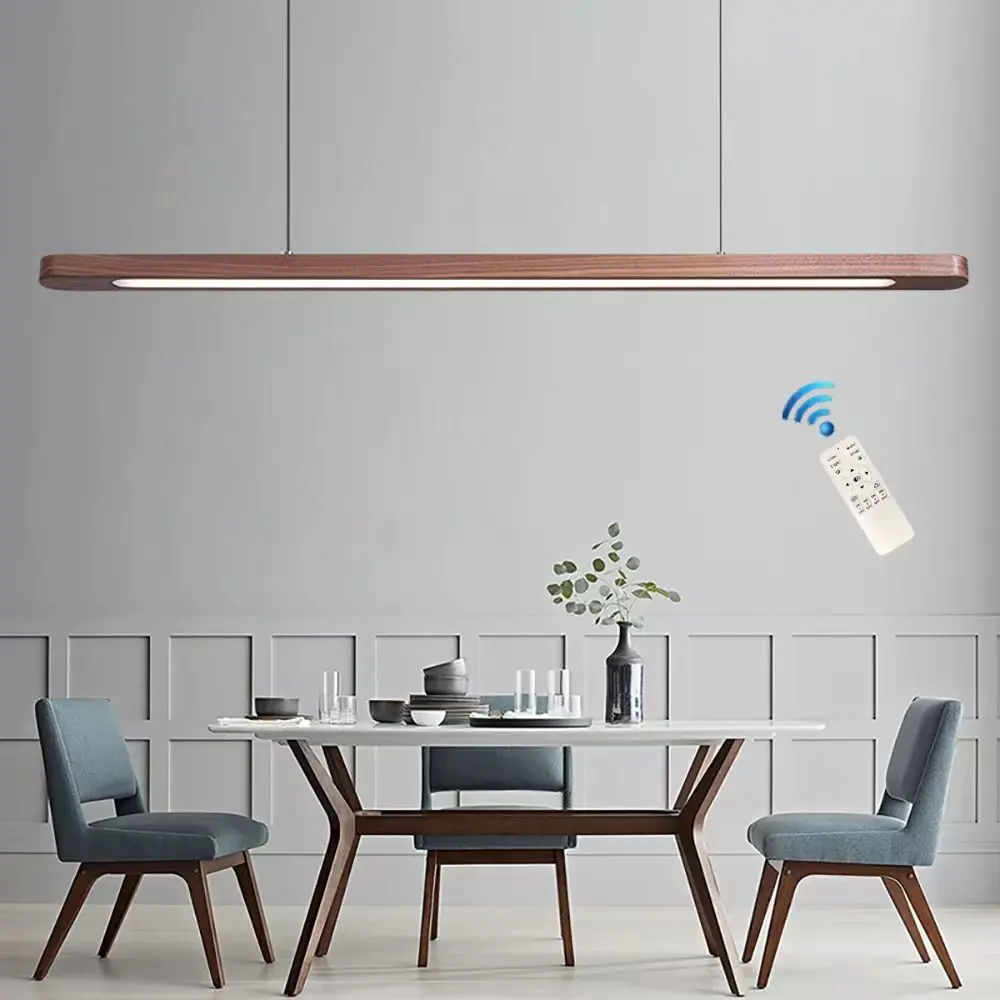 Lampy wiszące LED z drewna nordyckiego Nowoczesna owalna lampa sufitowa z długim paskiem do restauracji, baru, biura, kuchni, jadalni, salonu
