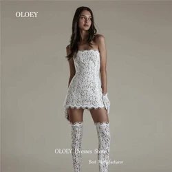 OLOEY 2024 Sexy Strapless Lace Wedding Dress Women Sleeveless Above Knee Bridal Gown Robe Saudi Arabia Summer Custom Zipper Back