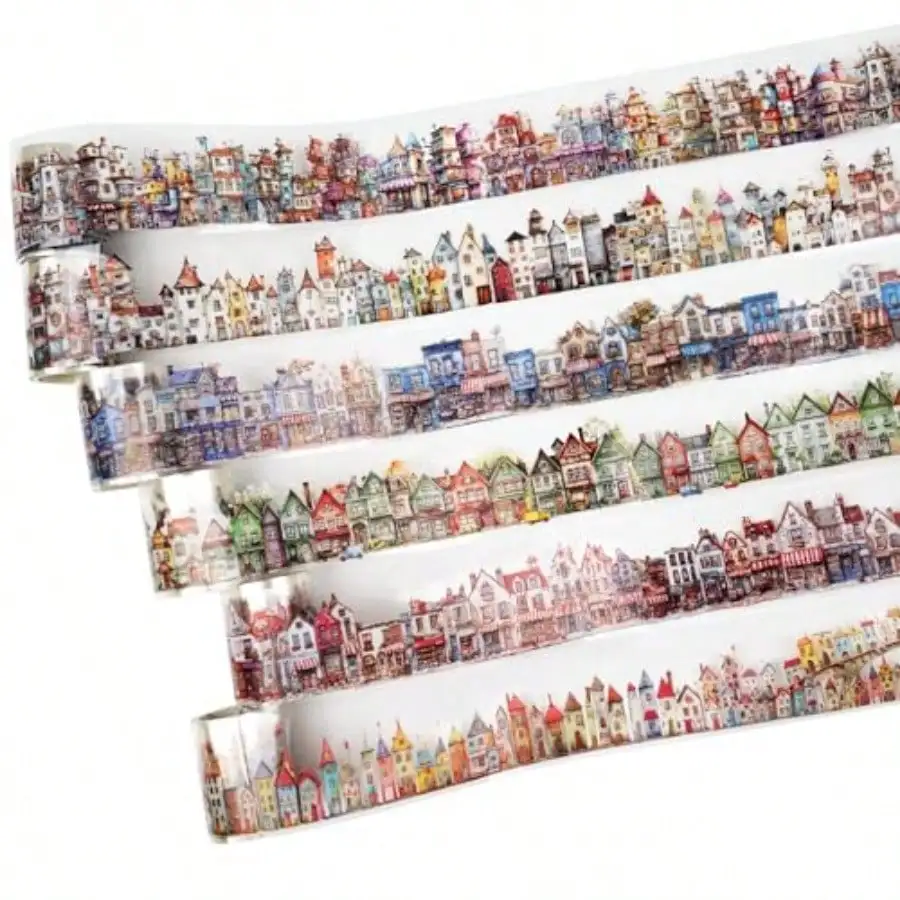 

Tape Set With Clip 6 Rolls Of Vintage Town Stickers For Scrapbooking Journaling DIY Crafts And Planners