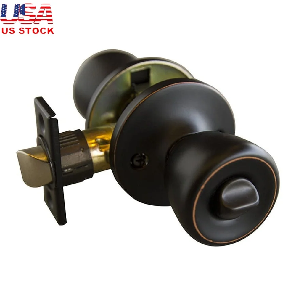 

Universal Privacy Door Knob Oil Rubbed Bronze Lockable Interior Knob Bathroom Bedroom Closet Entry Security Indoor Use