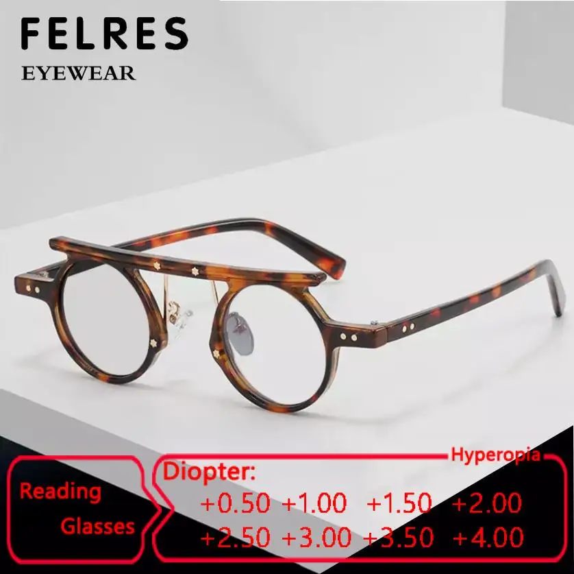 

Модные круглые очки для чтения FELRES с защитой от синего света, оптические очки, очки по рецепту, очки для дальнозоркости с одним фокусом + 1,0