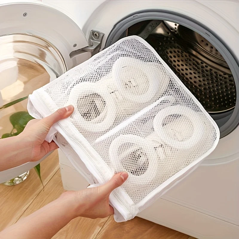 1Pc Multifunctional Breathable Mesh Laundry Washing Bag, Anti-Deformation Hanging Design Shoe Protector Bag, Anti-Winding Bra Underwear Laundry Care Bag, Prevent Shoes Deform & Clothes Tangle, Reusable Household Laundry Accessory for Washing Machine Use