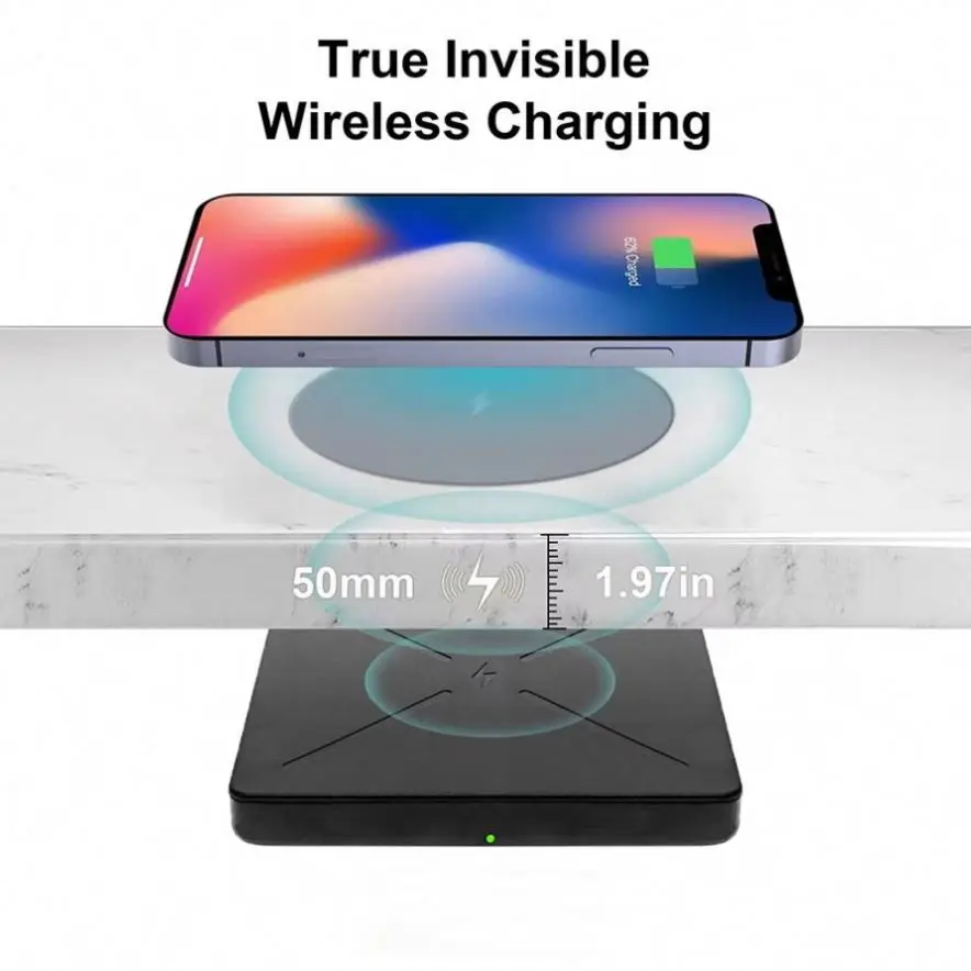 Thick Desk 10W Fast Charging Invisible 50mm Long Distance Wireless Charging For Phones