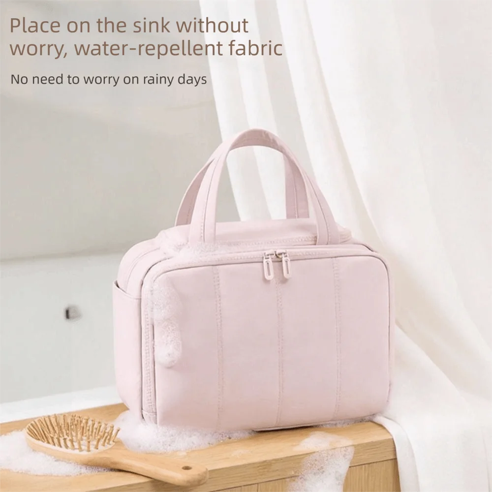 Large Capacity Travel Toiletry Bag Dry-wet Separation Waterproof Makeup Handbag Double Zipper Adjustable Dividers