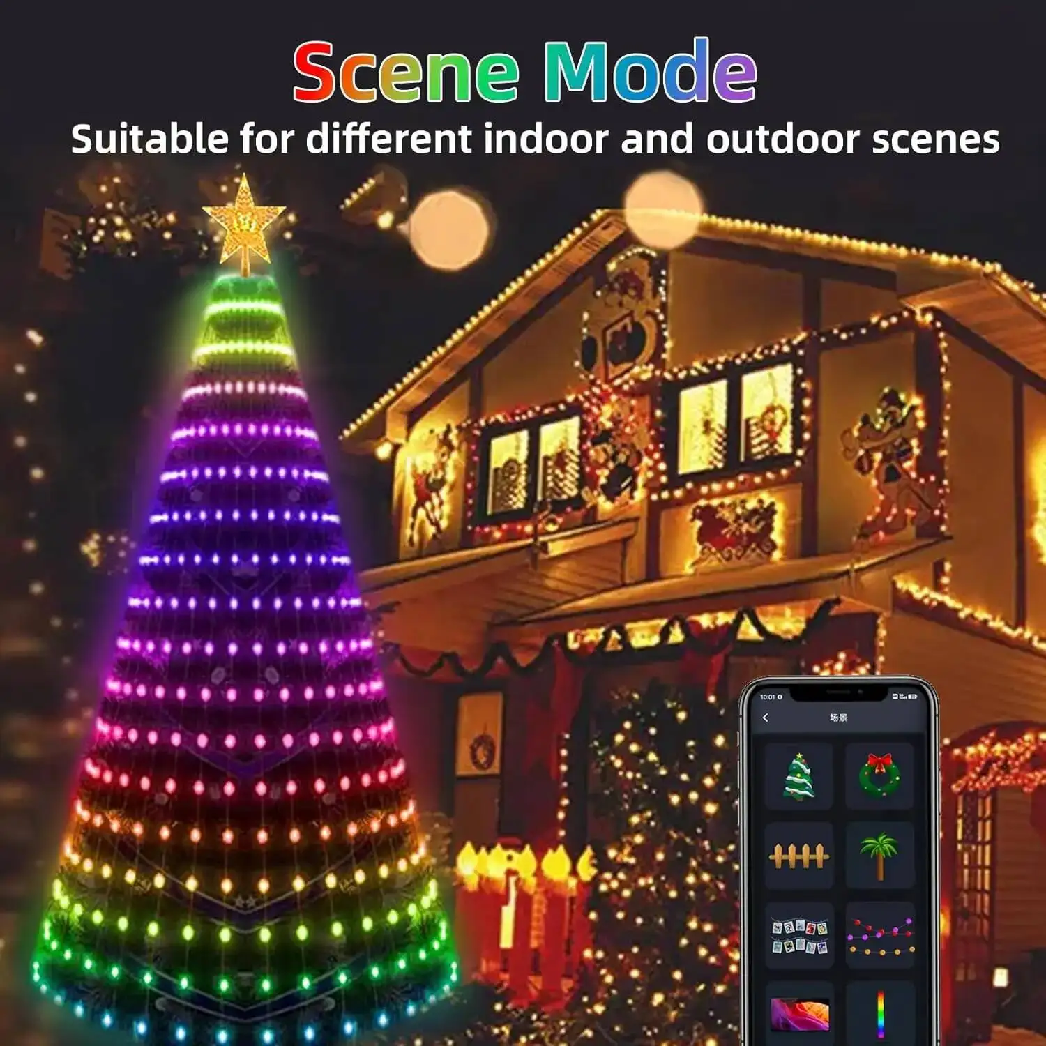 

Smart Christmas Tree Lights Star Topper, Music Sync Outside String Lamps With Remote & APP Control For Yard Display