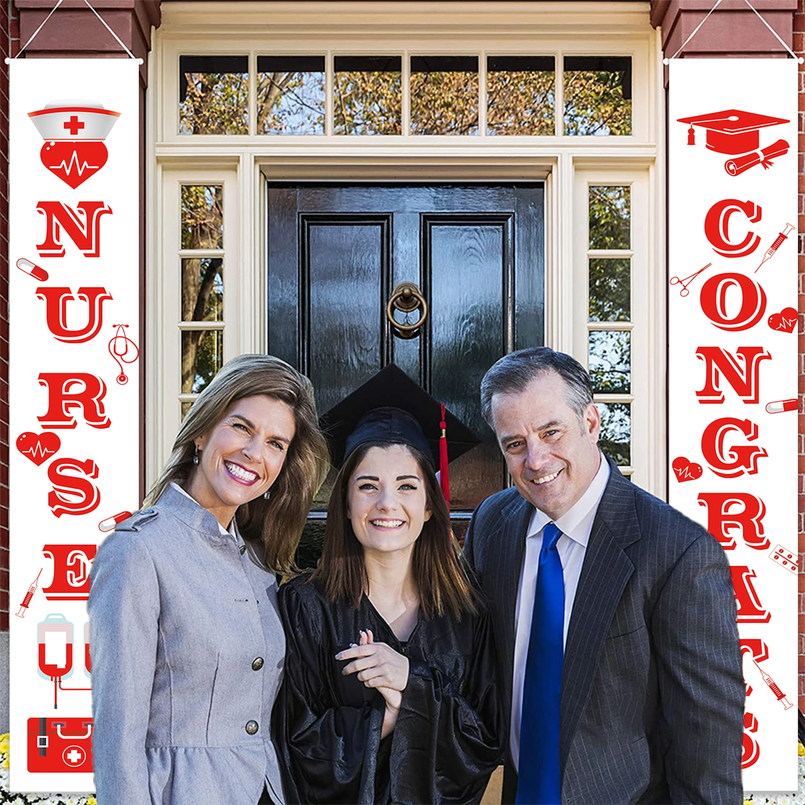 Congrats Nurse Porch Banner, 2 Pieces  Red Nurse Graduation Decorations Door Porch Sign for Nurse's Day Rn Nursing Graduation Pa