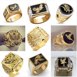 Eagle Collection ! Domineering Metal Eagle Men's Ring Punk Style Enamel Animal Male Rings Jewelry Hand Accessories Size 6-13