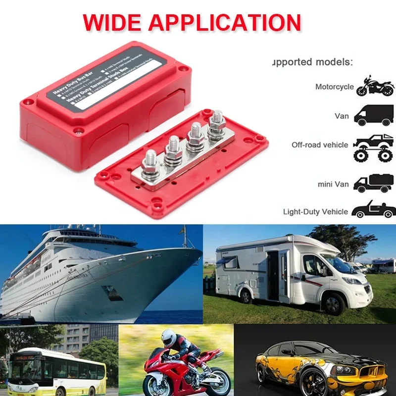 300A 12V DC Marine Insulated Junction Post 4* M8 Power Distribution Bus Bar Box Terminal Block For Automotive