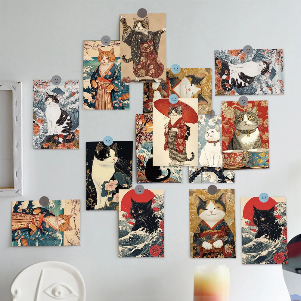 10PCS Cartoon Japanese Kitten Card Creative Card Wall Stickers Bedroom Dormitory Room Decoration Graffiti Page Card Decoration