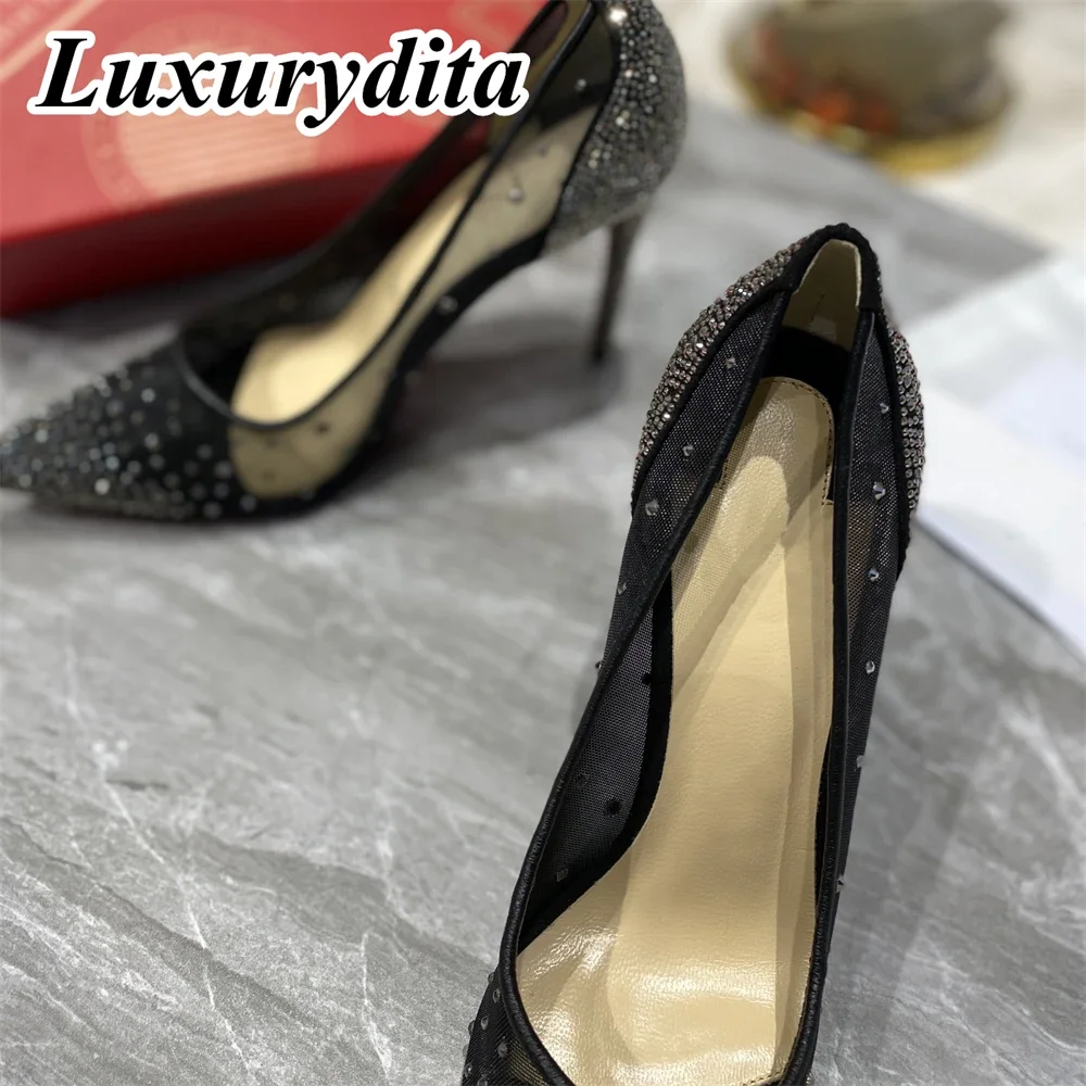 

Top Quality Womens High Heels 10cm Luxury Fashion Ladies Sandals Designer Classic Red Heel Real Leather sole Mules Shoes 1265