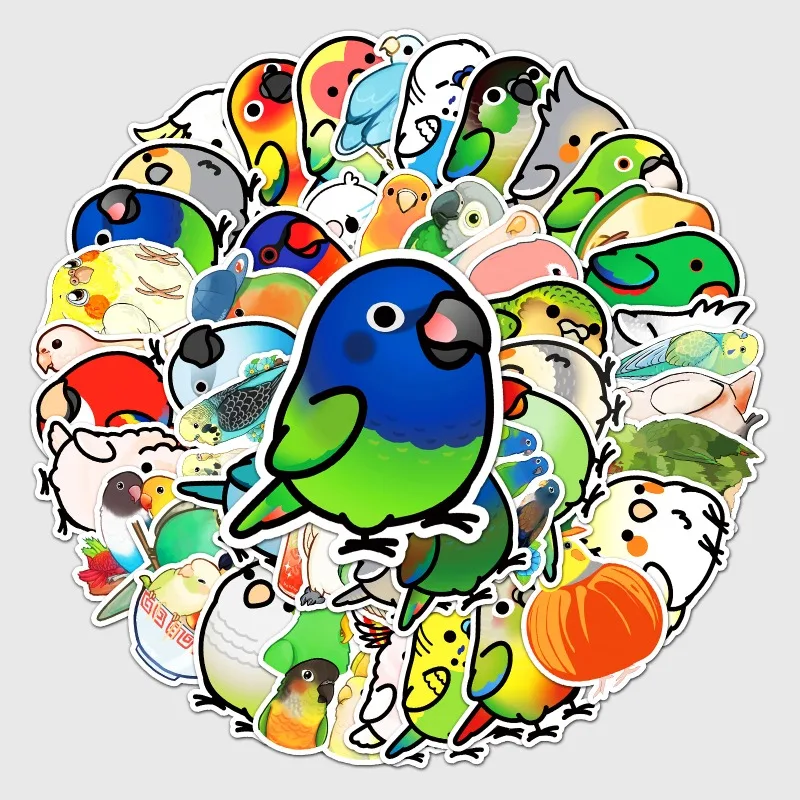 50/100PC Cute Bird Animal Stickers for Child Women Men Skateboard Luggage Decoration Reusable Waterproof Parrot Stickers