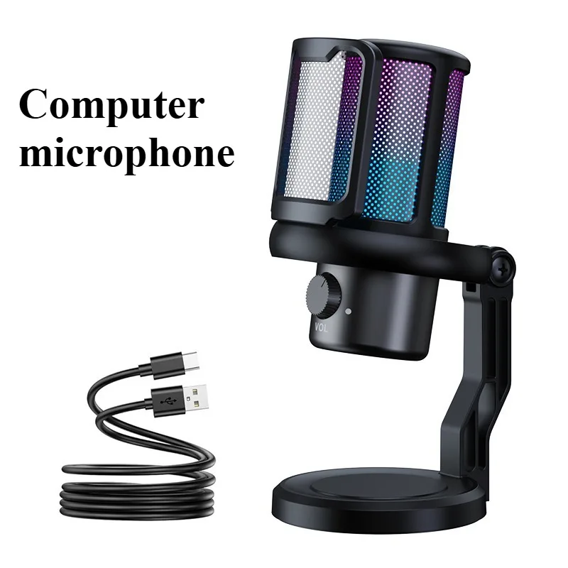 USB Applicable To Both PC and Mac Karaoke Microphone Computer Audio Recording Noise Reduction Game and E-sports LED Microphone