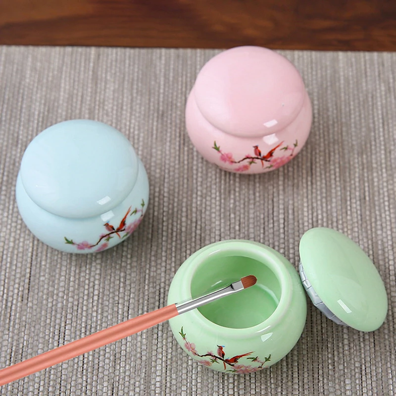 1 SZTUK 30 ml Mini ceramiczny kubek na paznokcie z pokrywką Akrylowy płynny proszek Ceramiczny kubek na paznokcie Akrylowy płynny kubek na proszek
