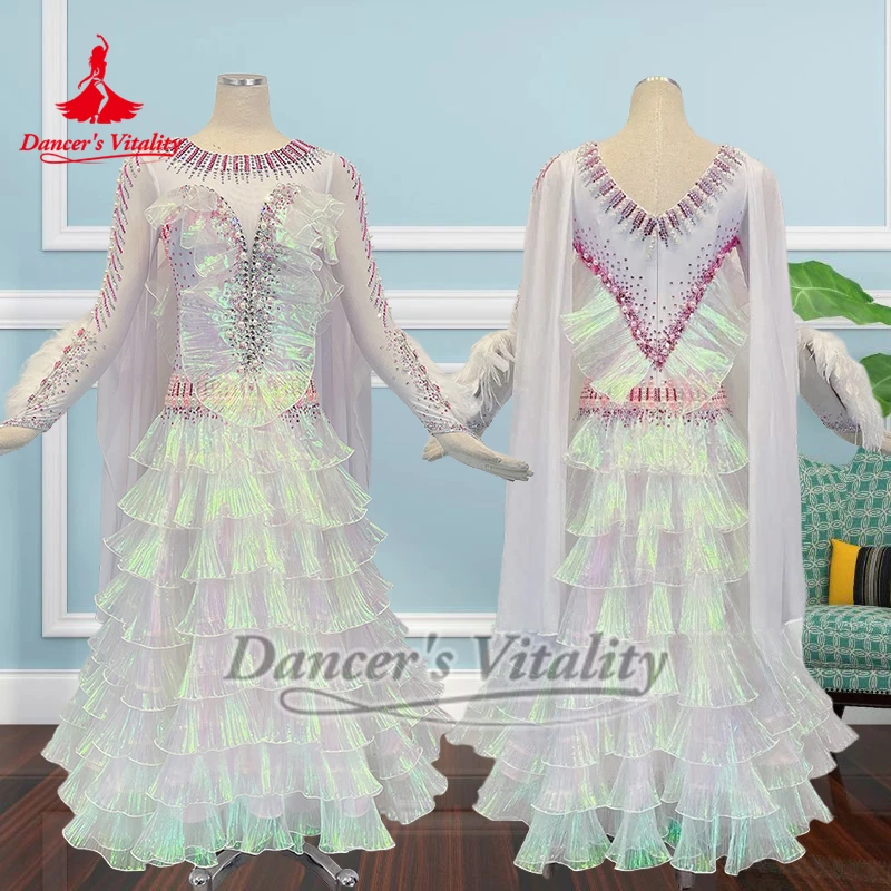 Erwachsene Walzer Quickstep Foxtrot Professionelle gestufte Kleider Weibliche Ballsaal Führen und Wettbewerbskleidung Maßgeschneiderte Tänzerin Vitalität