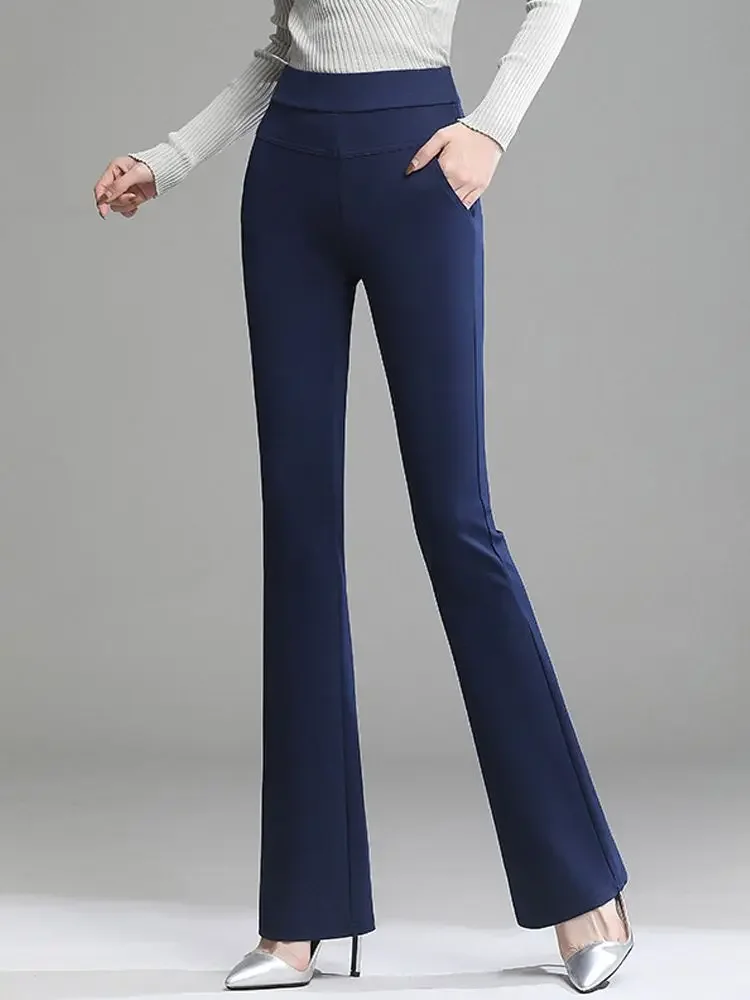 

Women High Waist Flare Pants Fashion Vintage Office Lady Elegant Suit Pants Casual Female Stretch Long Straight Trousers A109