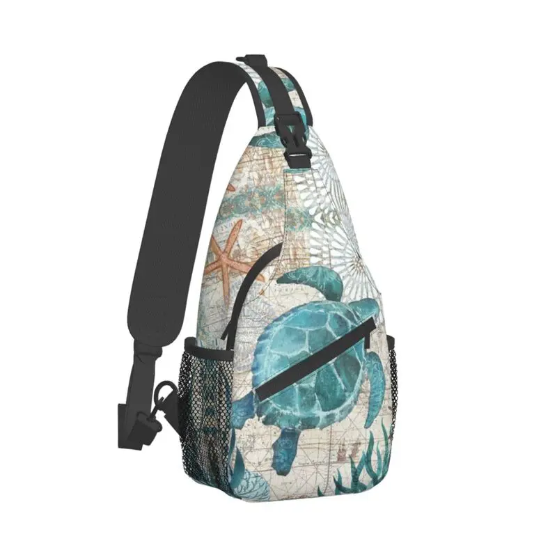 Maßge schneiderte Vintage Meeres schildkröte Schulter taschen Männer coole Meeres lebewesen Schulter Brust Cross body Rucksack Radfahren Camping Tages rucksack